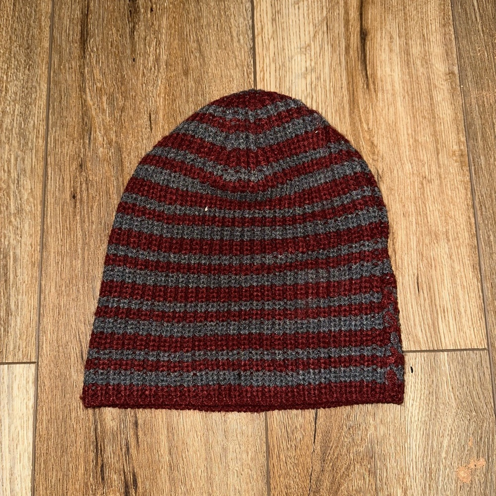 Striped Gray and Red Beanie